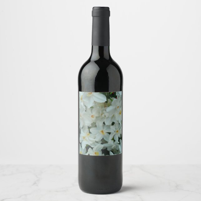 Paperwhite Narcissus Delikate Weiße Blume Weinetikett (Vorderseite)