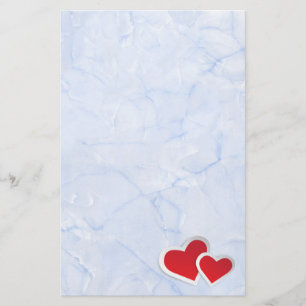Papeterie 2 Coeurs en papier rouge sur marbre bleu Icy
