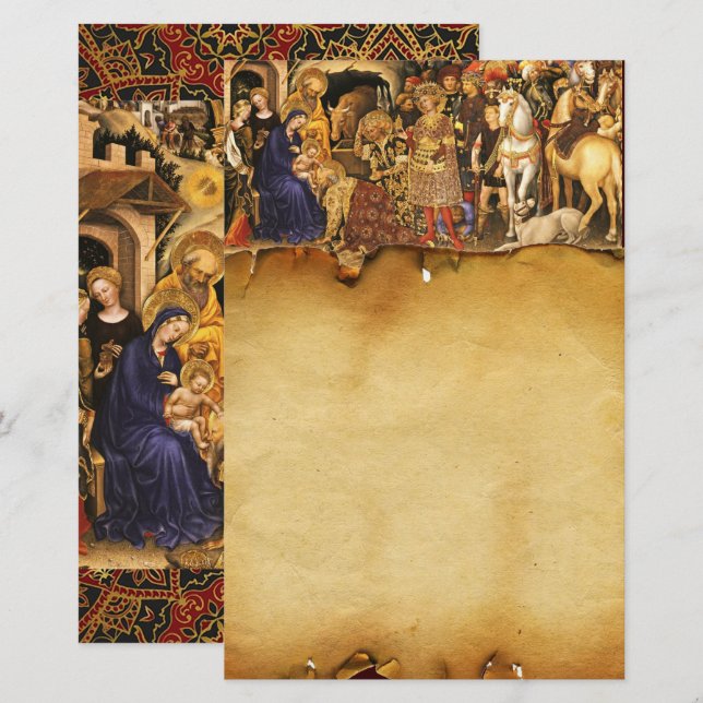 Papeterie ADORATION DE MAGI, Nativité Parchemin de Noël (Devant / Derrière)