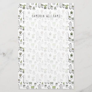 Papeterie Ajouter votre nom Cute Alpaca & Cactus Motif