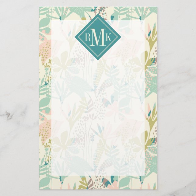 Papeterie Ajoutez votre motif floral moderne du monogramme | (Devant)