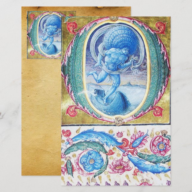 PAPETERIE ALLÉGATION DU MONOGRAMME FLORAL ANTIQUE VENT (Devant / Derrière)