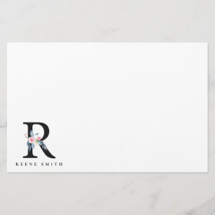 PAPETERIE ALPHABÈTES FLORAUX BLEUS DOUX NOM LETTRE R