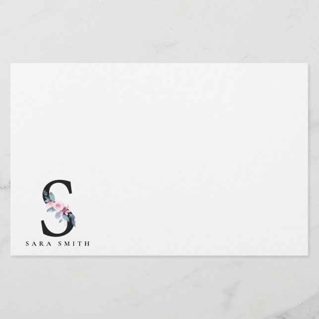 PAPETERIE ALPHABÈTES FLORAUX BLEUS DOUX NOM LETTRE S (Devant)