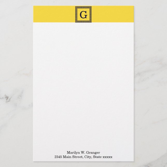 Papeterie Ananas, Clé grecque bleue marine #1 Monogramme enc (Devant)