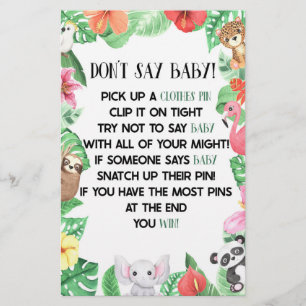Papeterie Animal tropical ne pas dire Baby shower jeu