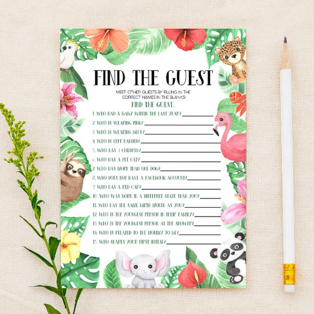 Papeterie Animal Tropical Trouver Le Baby shower Invité Jeu (Créateur téléchargé)