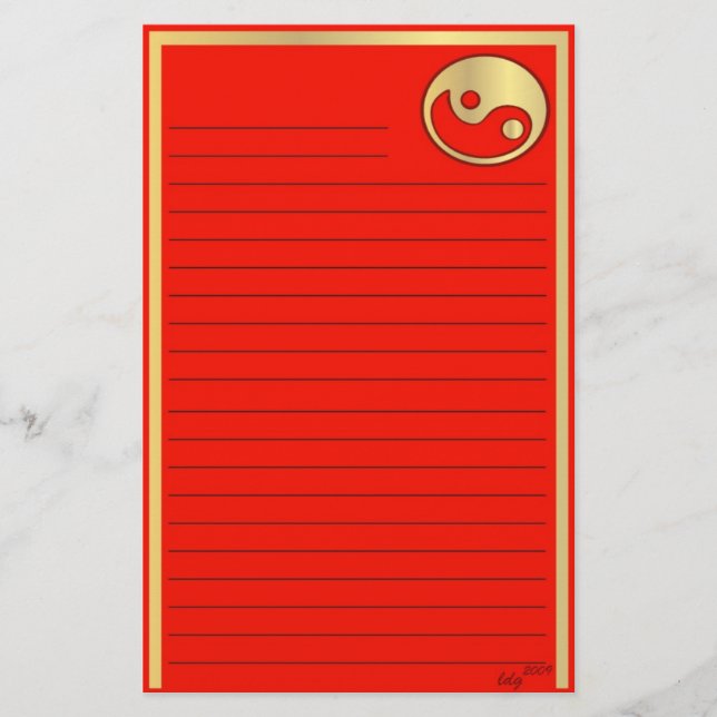 Papeterie Année chinoise rouge d'or de Yin Yang nouvelle (Devant)