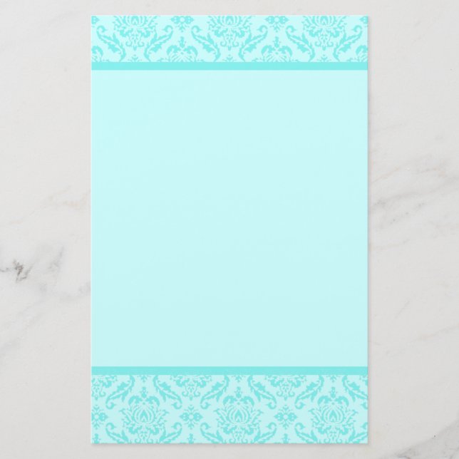Papeterie Aqua Blue Turquoise Damask (Devant)