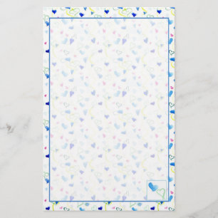 Papeterie Aquarelle Bleu rose Coeurs jaunes