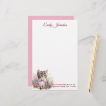 Aquarelle Chat en Fleurs Papier à lettres personna