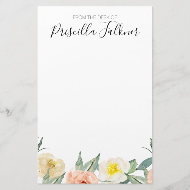 Papeterie Aquarelle Fleurs De Pêche Du Bureau De (Devant)