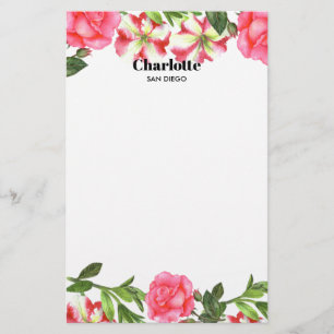 Papeterie Aquarelle Fleurs roses couronne circulaire