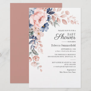 Papeterie Aquarelle florale moderne Baby shower bleu rose