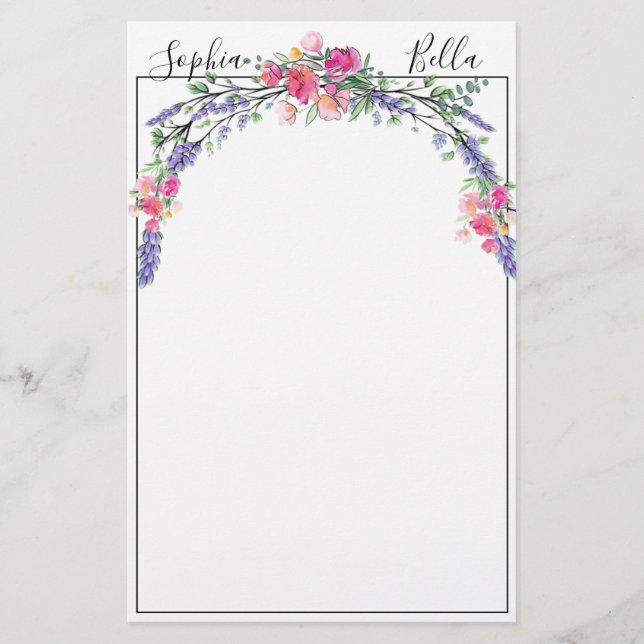 Papeterie Aquarelle Lavande rose Rose sauvage et Eucalyptus (Devant)
