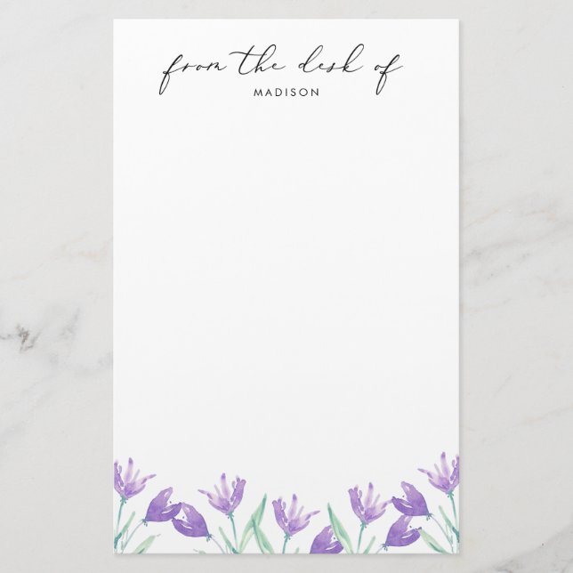 Papeterie Aquarelle Lilac Fleurs Personnalisées (Devant)