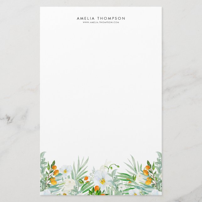 Papeterie Aquarelle Orchidées blanches & Kumquats Garland Cu (Devant)