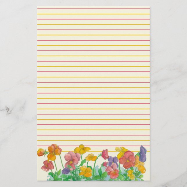 Papeterie Aquarelle Pansy Fleurs Rouge Jaune Liner (Devant)