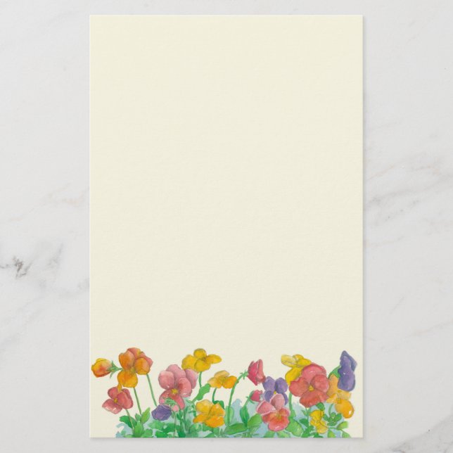 Papeterie Aquarelle Pansy Flowers Couleurs arc-en-ciel (Devant)