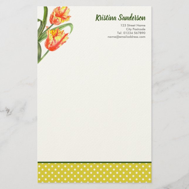 Papeterie Aquarelle Parrot Jaune Tulipes Art Floral (Devant)