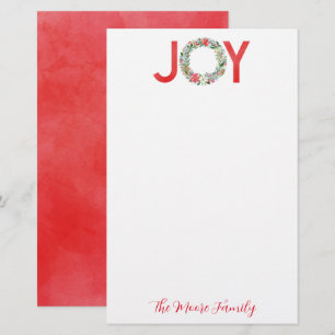 Papeterie Aquarelle Poinsettia couronne de Noël Joie