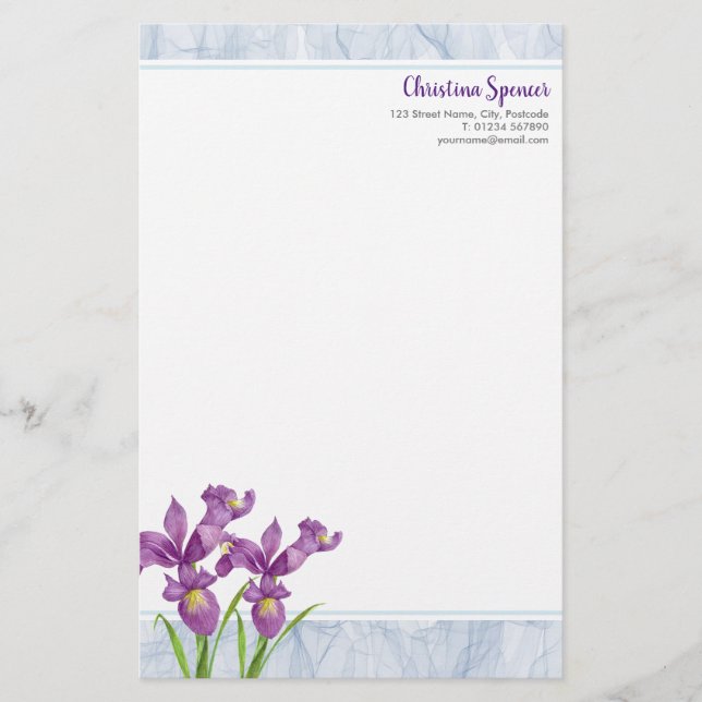 Papeterie Aquarelle Purple Iris Botanique Floral Organza (Devant)