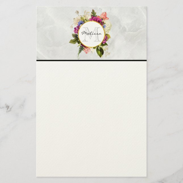 Papeterie Aquarelle rose moderne Bouquet floral Monogramme (Devant)