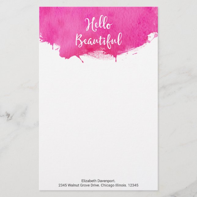 Papeterie Aquarelle rose Paint Splatter Hello Beautity (Devant)