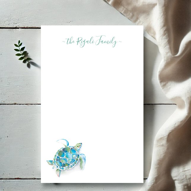 Papeterie Aquarelle Tortue de mer Stationery personnalisée (Personalized stationery featuring watercolor sea turtle art by Victoria Grigaliunas Do Tell A Belle)