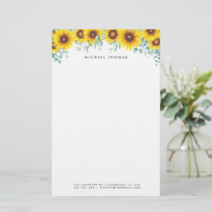 Papeterie Aquarelle tournesol & Eucalyptus Personnalisé