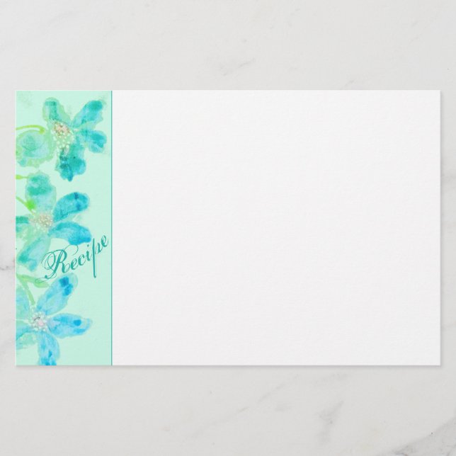 Papeterie Aquarelle turquoise Floral (Devant)