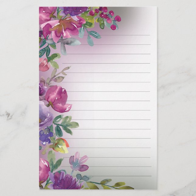 Papeterie Aquarelle violette Foliage Floral Nature Liner Sta (Devant)