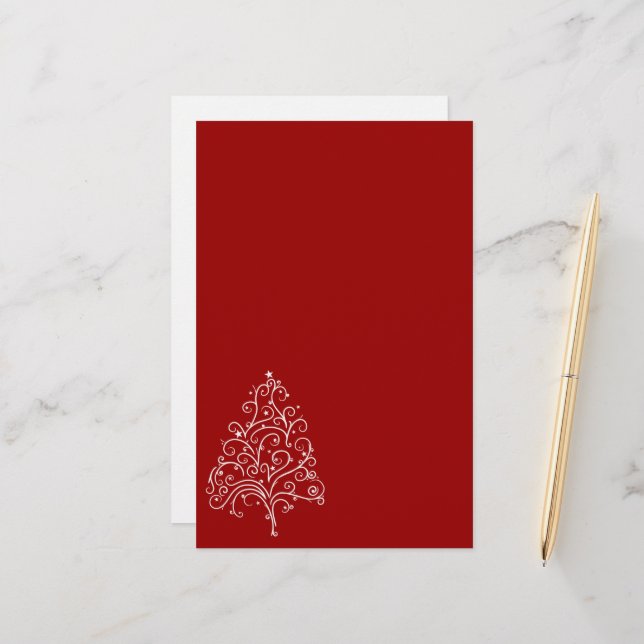 Papeterie Arbre de Noël blanc en vacances rouges (Devant/Arrière en situation)