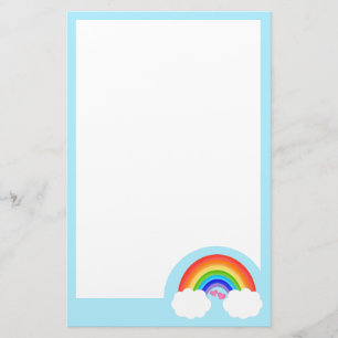 Papeterie Arc-en-ciel mignon avec nuages blancs et coeurs ro