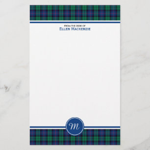 Papeterie Armstrong Family Blue et Green Tartan Monogramme