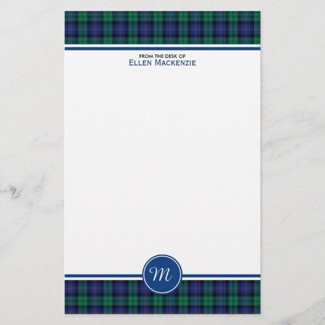 Papeterie Armstrong Family Blue et Green Tartan Monogramme (Devant)