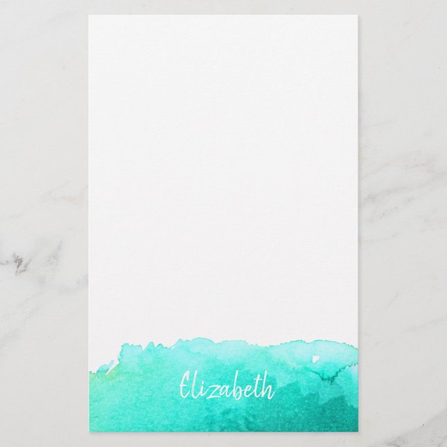 Papeterie Art moderne adorable aquarelle bleue personnalisée (Devant)
