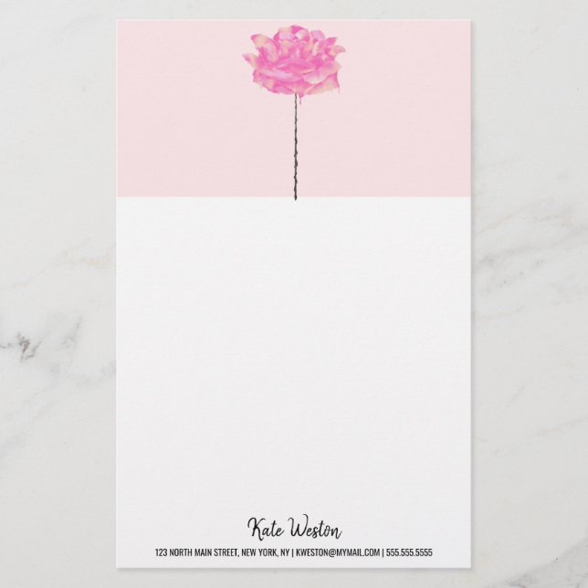 Papeterie Artsy Coral rose Fleur Écoulement de pierre Aquare (Devant)