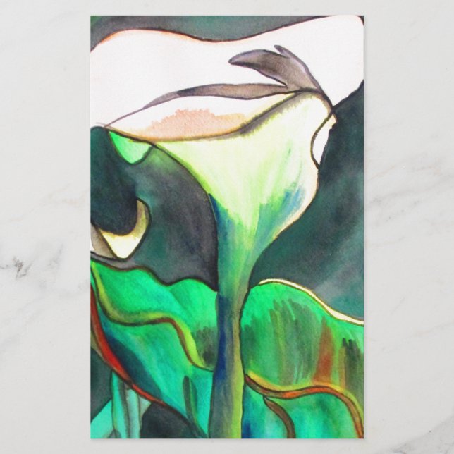 Papeterie Arum Lily aquarelle peinture originale (Devant)
