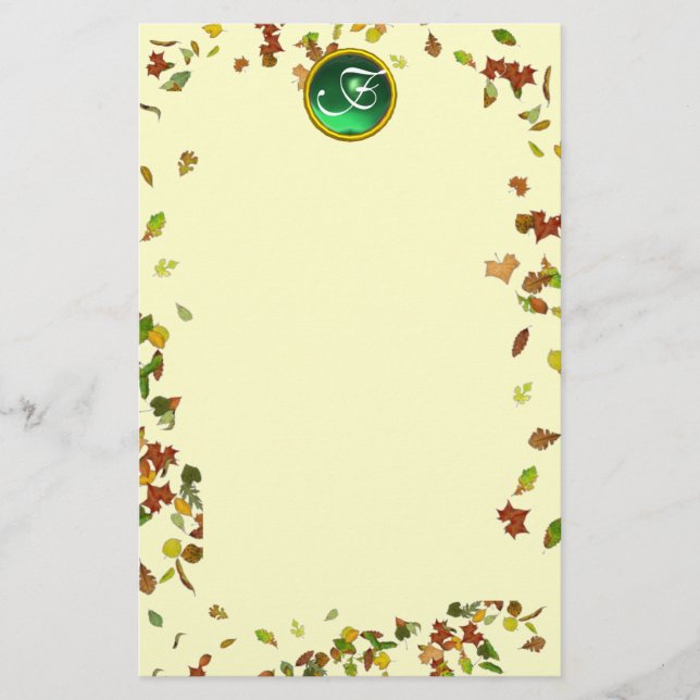 PAPETERIE AUTOMNE / FEUILLES D'AUTOMNE EMERALD GEMSTONE MONO (Devant)