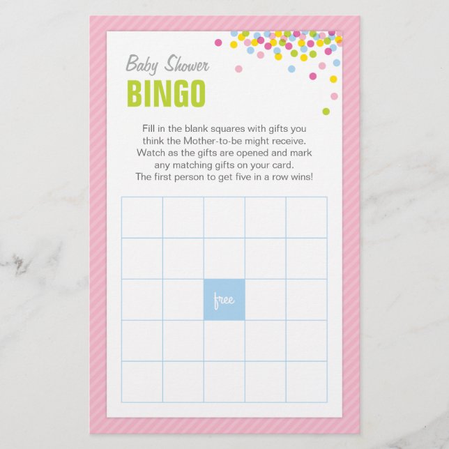 Papeterie Baby shower Bingo Bingo Bingo - Rose (Devant)