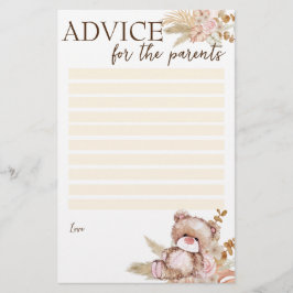 Papeterie Baby shower conseil aux parents ours en peluche