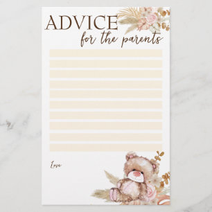 Papeterie Baby shower conseil aux parents ours en peluche