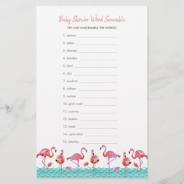 Papeterie Baby shower | FLAMANT ROSE | Rubrique Word | Flyer (Devant)
