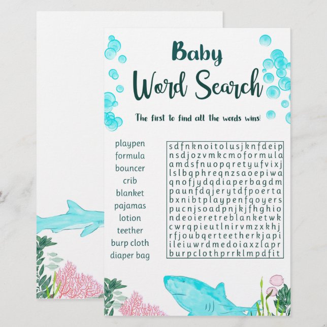 Papeterie Baby shower Game Card Recherche Word (Devant / Derrière)