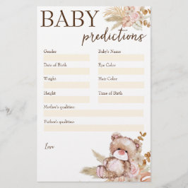 Papeterie Baby shower prédiction jeu ourson en peluche