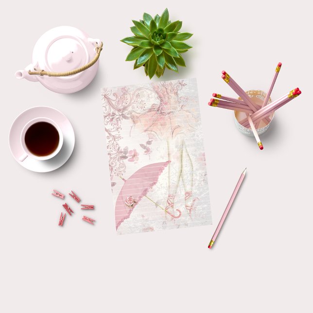 Papeterie Ballerina en Pointe avec Parasol Rose Flore Liner (Créateur téléchargé)