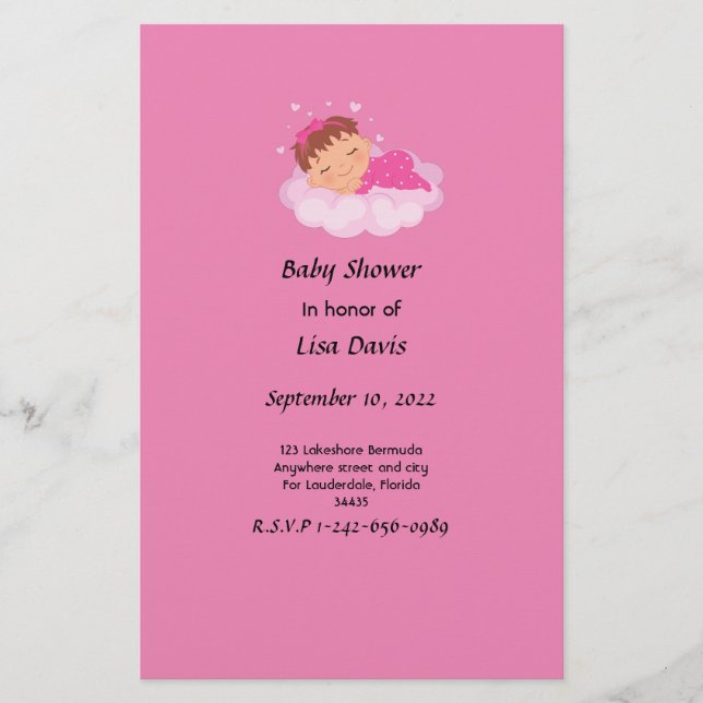 Papeterie Bébé dormant fille Baby shower Invitation (Devant)