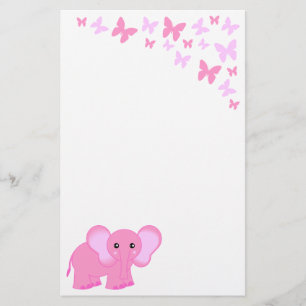 Papeterie Bébé Rose Cute Elephant Et Papillons Papier