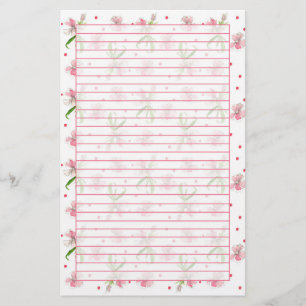 Papeterie Bébé rose Dianthus Aquarelle Fleurs Lined